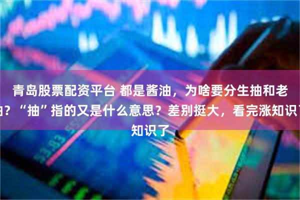 青岛股票配资平台 都是酱油，为啥要分生抽和老抽？“抽”指的又是什么意思？差别挺大，看完涨知识了