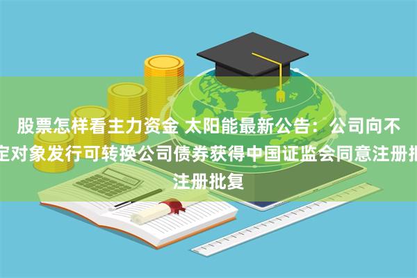 股票怎样看主力资金 太阳能最新公告：公司向不特定对象发行可转换公司债券获得中国证监会同意注册批复